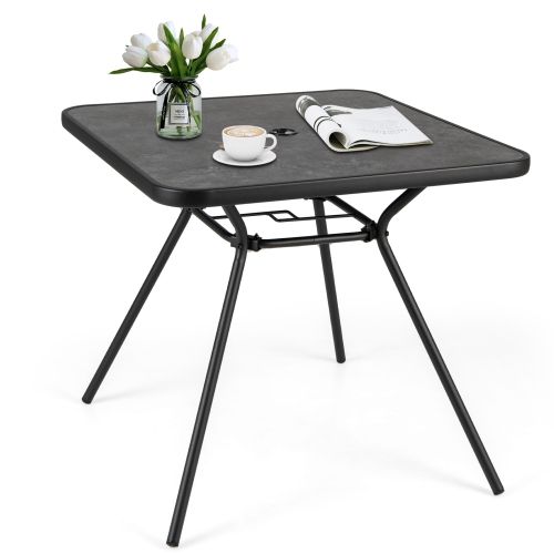 Gymax 32'' Patio Dining Table w/ 1.6'' Umbrella Hole & Lid DPC Tabletop for Backyard