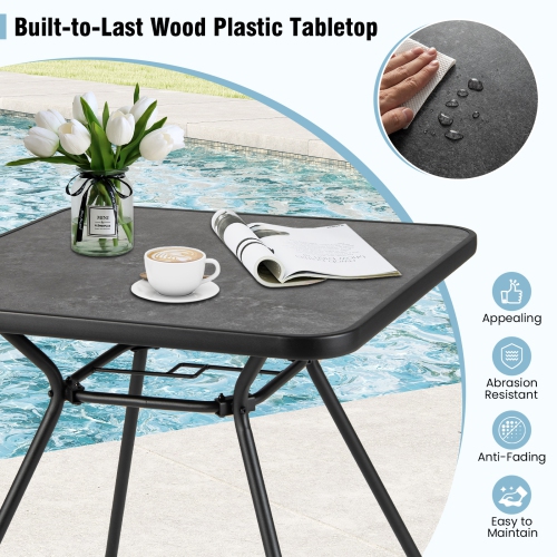 Gymax 32'' Patio Dining Table w/ 1.6'' Umbrella Hole & Lid DPC Tabletop for Backyard