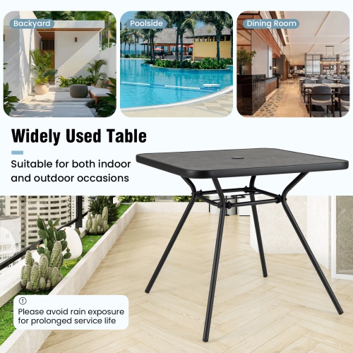 Gymax 32'' Patio Dining Table w/ 1.6'' Umbrella Hole & Lid DPC Tabletop for Backyard