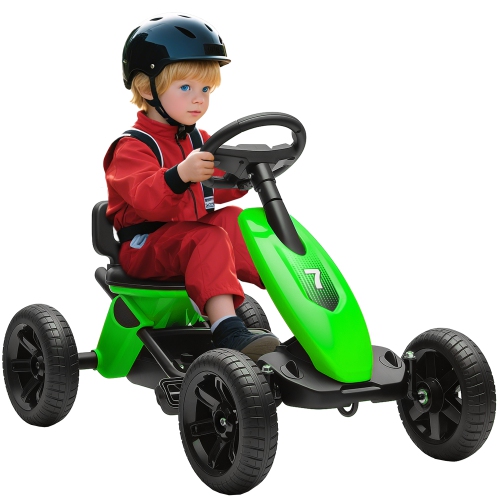 Qaba Pedal Go Kart for Kids, Ride on Toys for Boys Girls with 4 Silent EVA Wheels, Children Outdoor Racer Pedal Car for 2-5 Years, Green