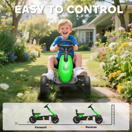 Qaba Pedal Go Kart for Kids, Ride on Toys for Boys Girls with 4 Silent EVA Wheels, Children Outdoor Racer Pedal Car for 2-5 Years, Green
