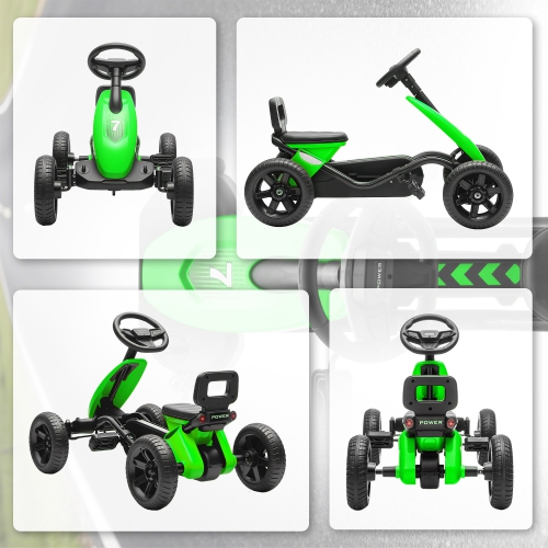 Qaba Pedal Go Kart for Kids, Ride on Toys for Boys Girls with 4 Silent EVA Wheels, Children Outdoor Racer Pedal Car for 2-5 Years, Green
