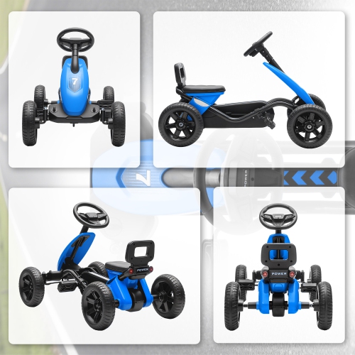 Qaba Pedal Go Kart for Kids, Ride on Toys for Boys Girls with 4 Silent EVA Wheels, Children Outdoor Racer Pedal Car for 2-5 Years, Blue