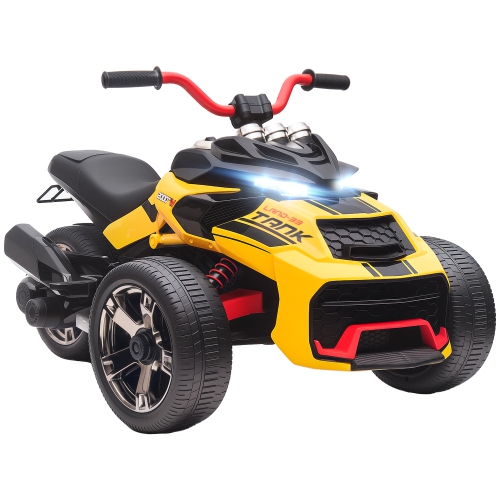 Qaba Kids Ride On ATV, 12V 3-Wheeler Battery Powered Electric Vehicle with MP3 Player, Music, Horn, 2 Speeds, LED Lights, Gift for Boys & Girls,