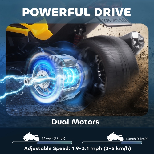 Qaba Kids Ride On ATV, 12V 3-Wheeler Battery Powered Electric Vehicle with MP3 Player, Music, Horn, 2 Speeds, LED Lights, Gift for Boys & Girls,