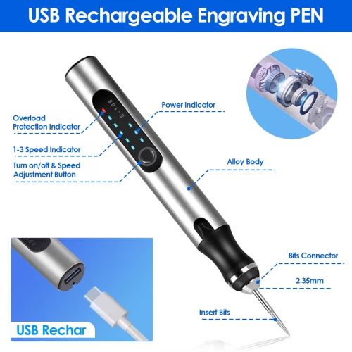 USB Rechargeable Engraving Pen, Cordless Mini Electric Polishing Pen for Wood Carving and Jewelry Engraving