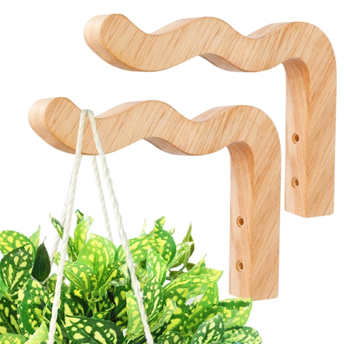 2 Pack Hanging Basket Plant Hook, Indoor and Outdoor Wall Plant Hanger Hook, Wavy Wood Hook Suitable for Flower Pot and Bird Feeder