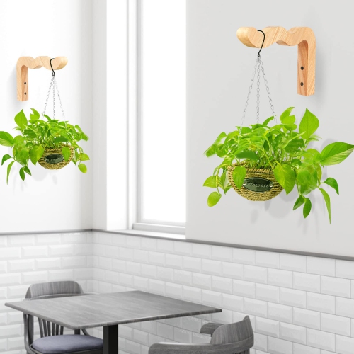 2 Pack Hanging Basket Plant Hook, Indoor and Outdoor Wall Plant Hanger Hook, Wavy Wood Hook Suitable for Flower Pot and Bird Feeder