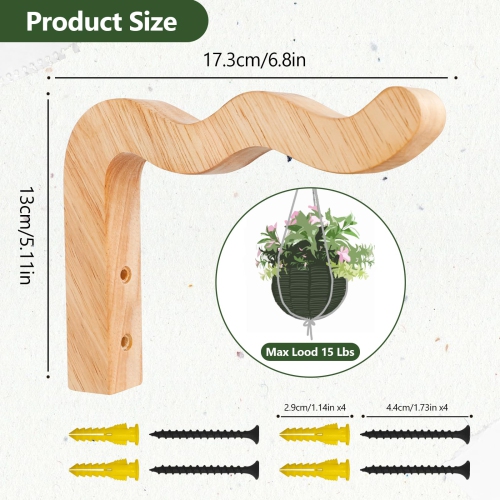 2 Pack Hanging Basket Plant Hook, Indoor and Outdoor Wall Plant Hanger Hook, Wavy Wood Hook Suitable for Flower Pot and Bird Feeder