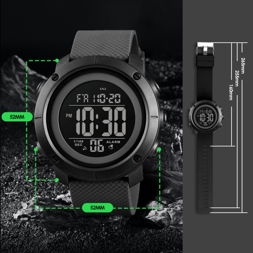 Montre sport numérique pour hommes, montre électronique étanche à rétroéclairage