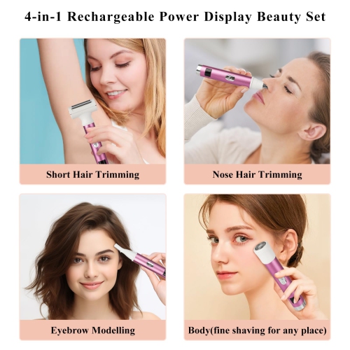 Rasoir électrique 4-en-1 pour femmes, démaquillant pour poils faciaux rechargeable avec écran LED, tondeuse bikini portative pour le corps pour les