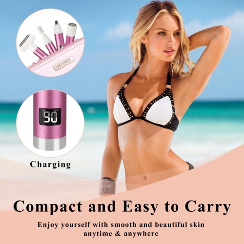 Rasoir électrique 4-en-1 pour femmes, démaquillant pour poils faciaux rechargeable avec écran LED, tondeuse bikini portative pour le corps pour les