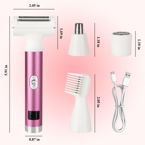Rasoir électrique 4-en-1 pour femmes, démaquillant pour poils faciaux rechargeable avec écran LED, tondeuse bikini portative pour le corps pour les