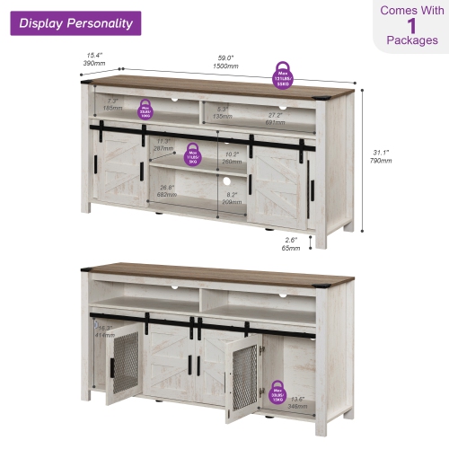 WAMPAT Farmhouse TV Stand for 65+ Inch TV,Wood Entertainment Centre with Sliding Barn Door,Rustic Media Console for Living Room, Bedroom,Rustic Oak