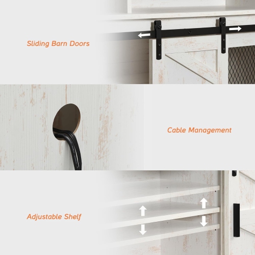 WAMPAT Farmhouse TV Stand for 65+ Inch TV,Wood Entertainment Centre with Sliding Barn Door,Rustic Media Console for Living Room, Bedroom,Rustic Oak