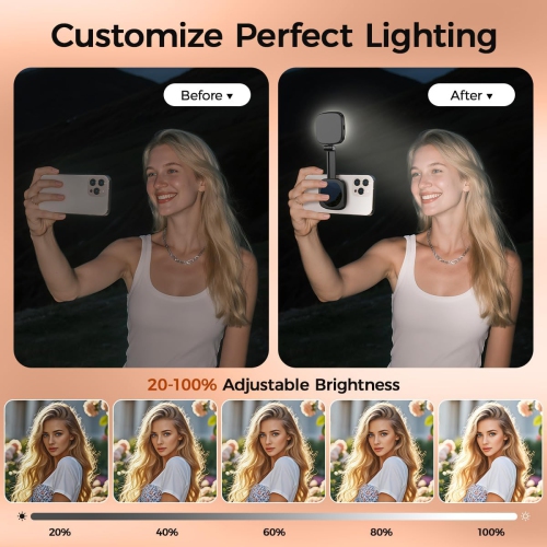 Magnetic Selfie Light Compatible with MagSafe iPhone,Phone Light with Mirror for iPhone,Folding LED Phone Fill Ring Lighting for Selfie Record Video