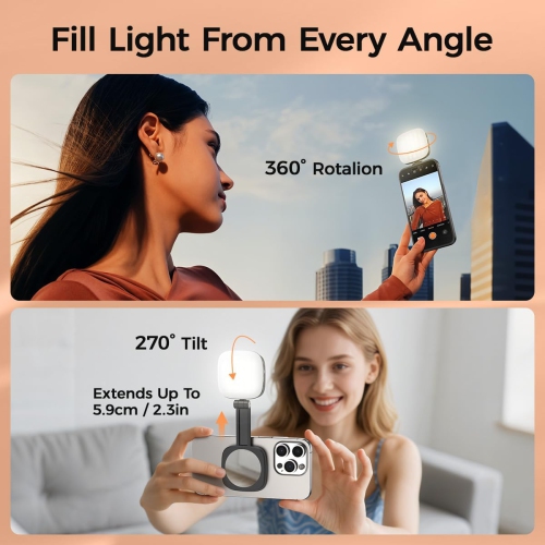 Magnetic Selfie Light Compatible with MagSafe iPhone,Phone Light with Mirror for iPhone,Folding LED Phone Fill Ring Lighting for Selfie Record Video