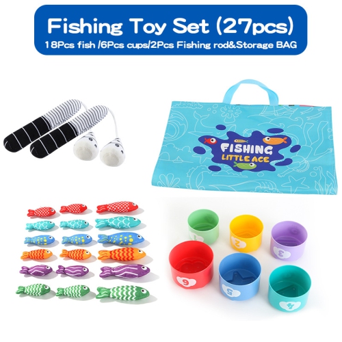 Toddler Toys for Montessori Toys for 1-3Year Old, 26PCS Cloth Fishing Game with Stacking Cups for Hand-Brain Coordination Sensory Toys