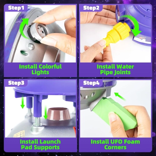 UFO Water Sprinkler for Kids, Water Rocket Toy Outdoor Summer Play W/Light & Spin, Adjustable Height Launcher, Backyard Lawn Gift for Girls Boys 3-12