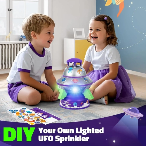 UFO Water Sprinkler for Kids, Water Rocket Toy Outdoor Summer Play W/Light & Spin, Adjustable Height Launcher, Backyard Lawn Gift for Girls Boys 3-12
