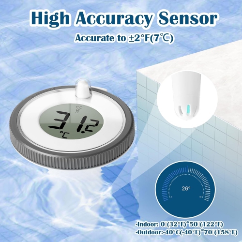 Thermomètre d'eau flottant pour piscine, thermomètre numérique sans fil avec moniteur d'humidité de température intérieure pour piscines Fishing Pond