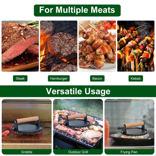 Presse à hamburger, presse à hamburger en fonte robuste avec poignée en bois résistante à la chaleur Hamburger Patty Maker Presse à viande ronde pour