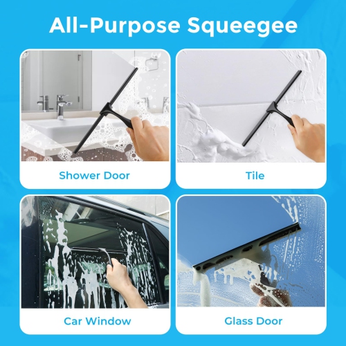 Shower Squeegee for Glass Doors, Squeegee for Shower Glass Door, Window and Car Glass, Mirrors - All-Purpose Stainless Steel Squeegee, 10 Inches