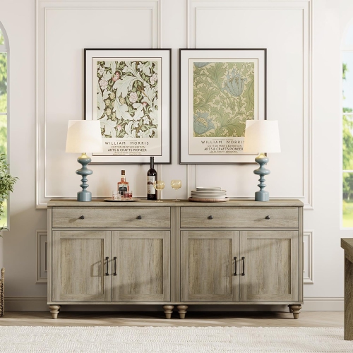 WAMAPT Buffet Cabinet with 4 Doors and 2 Drawers, Large Coffee Bar Table Wood Kitchen Storage Cabinets, Modern Farmhouse Sideboard Credenza for
