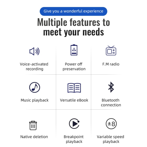 Lecteur MP3/MP4 Bluetooth – Écran couleur de 1,2&nbsp;po, enregistreur vocal, longue autonomie, lecteur de musique, radio FM, Prise en charge audio