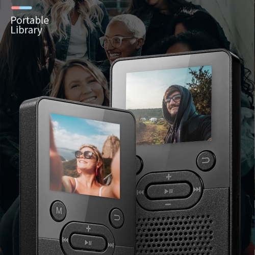 Black bluetooth MP3/MP4 player, 1.8-inch screen, 250 mAh battery, long-lasting battery life, lightweight and portable - supports multiple formats and