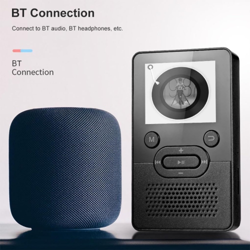 Black bluetooth MP3/MP4 player, 1.8-inch screen, 250 mAh battery, long-lasting battery life, lightweight and portable - supports multiple formats and