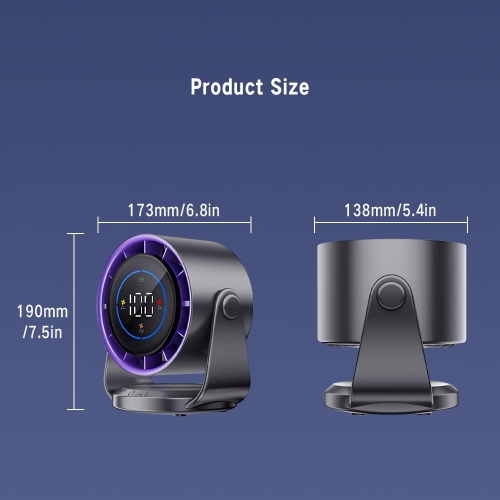 4000&nbsp;mAh – Ventilateur de bureau à turbine silencieuse rechargeable, 1-100 réglages de vitesse, écran LED, recharge USB, écran numérique pour