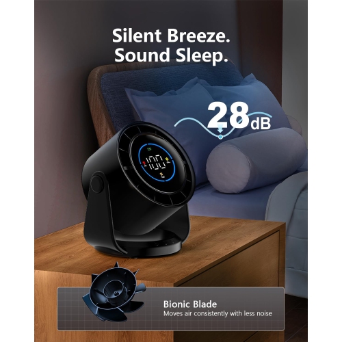 4000&nbsp;mAh – Ventilateur de bureau à turbine silencieuse rechargeable, 1-100 réglages de vitesse, écran LED, recharge USB, écran numérique pour