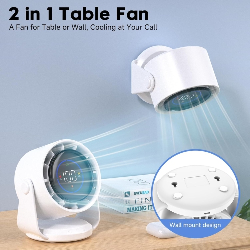 4000mAh Rechargeable Silent Turbine Desk Fan, 1-100 Speed Adjustment, LED Display, USB Charging, Digital Display for Home Office Wall Mount - Compact