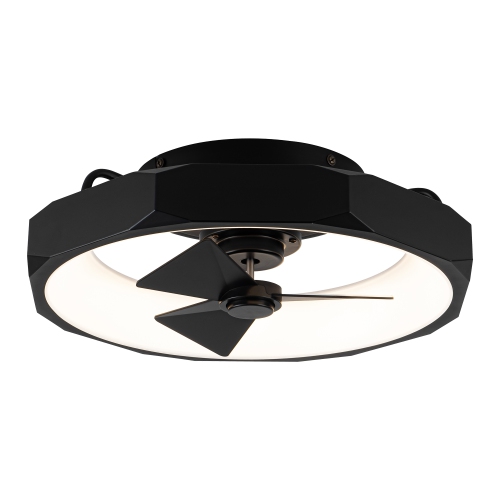 Parrot Uncle 19" Black Modern Low Profile Semi-Flush Mount Ceiling Fan with Light and Remote Control