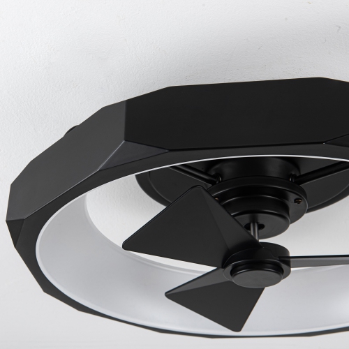 Parrot Uncle 19" Black Modern Low Profile Semi-Flush Mount Ceiling Fan with Light and Remote Control