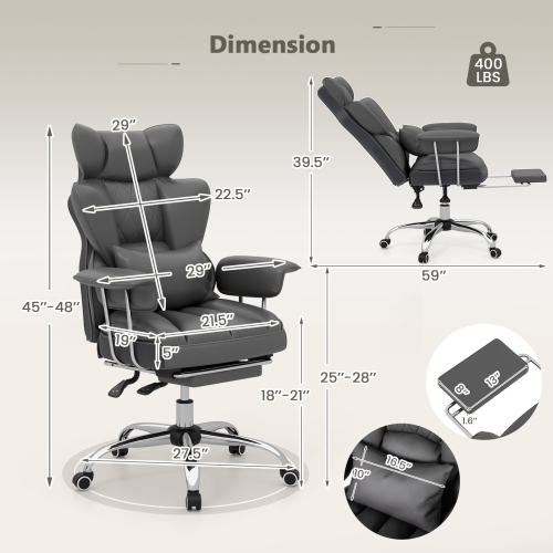 Big and Tall Office Desk Chair with Footrest, Ergonomic Executive Seating