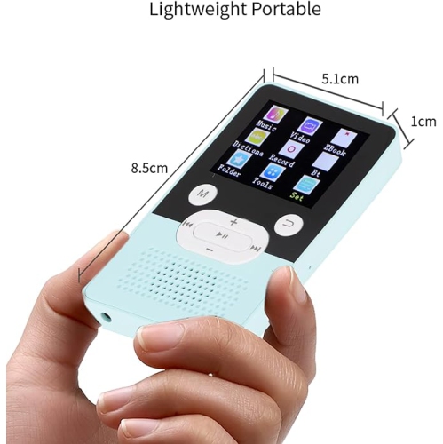 Blue bluetooth MP3/MP4 player, 1.8-inch screen, 250 mAh battery, long-lasting battery life, lightweight and portable - supports multiple formats and