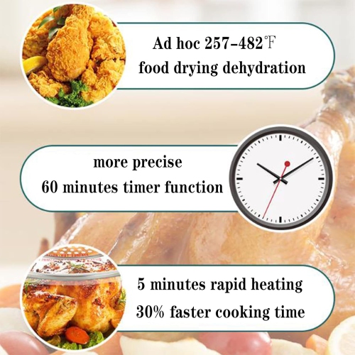 Glass Air Fryer, 17L Halogen Oven Cooker, 1300W 60 Minutes Automatic Timer Function, With Detachable Heightening Ring and Non-slip Heat Insulation