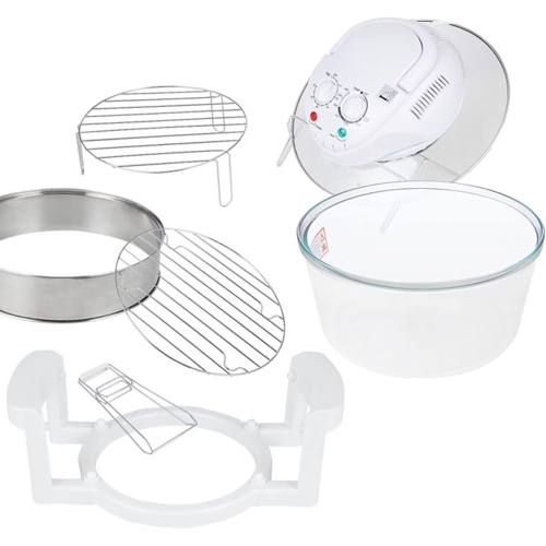 Glass Air Fryer, 17L Halogen Oven Cooker, 1300W 60 Minutes Automatic Timer Function, With Detachable Heightening Ring and Non-slip Heat Insulation