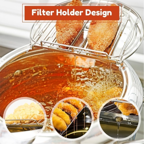 Friteuse, petite friteuse en acier inoxydable 304 avec contrôle de la température et grille d'égouttage d'huile, marmite de friture avec couvercle