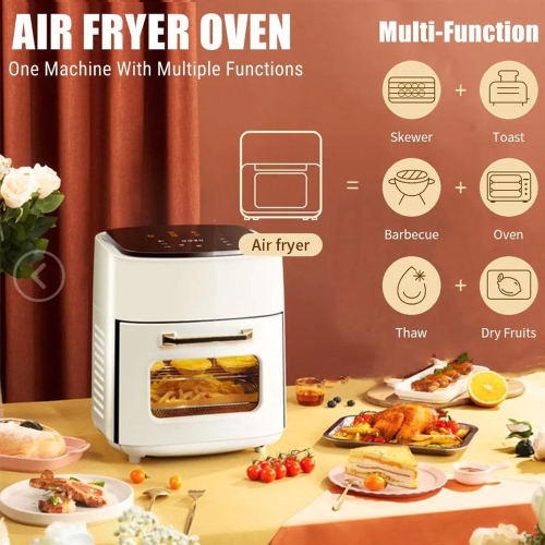 Air Fryer 15L Visual Air Fryer with Grill, 1400w Smart Oven With Digital Touch Screen Oil-free Fryer, Timing and temperature adjustable For Quick And