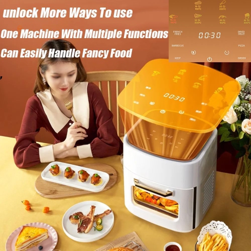 Air Fryer 15L Visual Air Fryer with Grill, 1400w Smart Oven With Digital Touch Screen Oil-free Fryer, Timing and temperature adjustable For Quick And