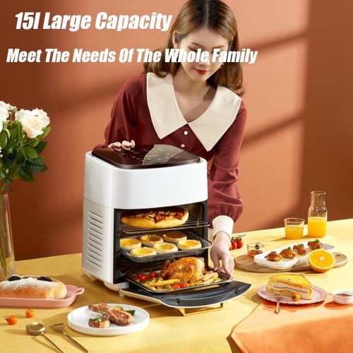 Air Fryer 15L Visual Air Fryer with Grill, 1400w Smart Oven With Digital Touch Screen Oil-free Fryer, Timing and temperature adjustable For Quick And