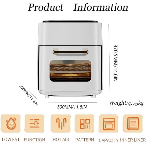 Air Fryer 15L Visual Air Fryer with Grill, 1400w Smart Oven With Digital Touch Screen Oil-free Fryer, Timing and temperature adjustable For Quick And