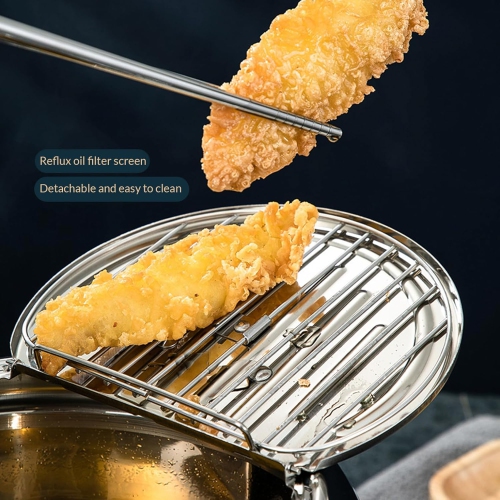 Stainless Steel Japanese Tempura Fryer - 2.2L Deep Fry Pot with Temperature Control & Oil Drip Drainer Rack Small Fry Pot with Handles for Fish Pot