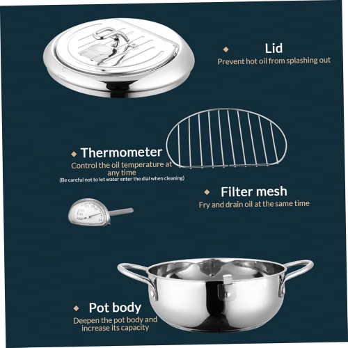 Stainless Steel Japanese Tempura Fryer - 4.2L Deep Fry Pot with Temperature Control & Oil Drip Drainer Rack Small Fry Pot with Handles for Fish Pot