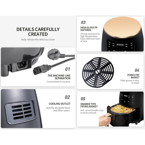 Multifunctional Digital Air Fryer Air Fryer 4.5 Qt,Nonstick Stainless Steel,Touch Screen Air Fryer with 8 Cooking Functions, 1400W 360° Loop Air