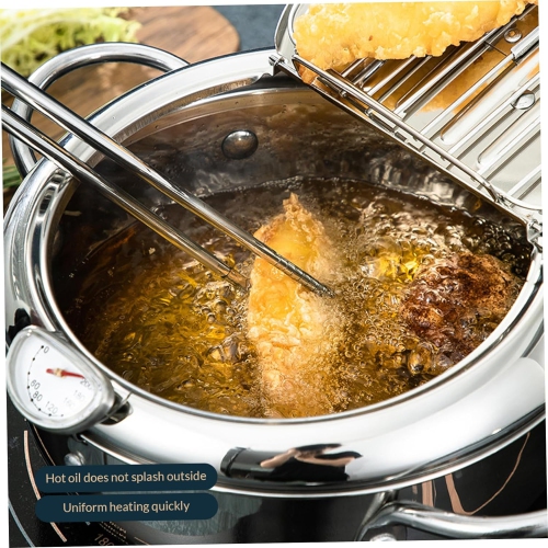 Friteuse, petite friteuse en acier inoxydable 304 avec contrôle de la température et grille d'égouttage d'huile, marmite de friture avec couvercle