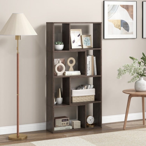4-Tier Geometric Bookshelf with 8 Cubes for Living Room or Bedroom Storage